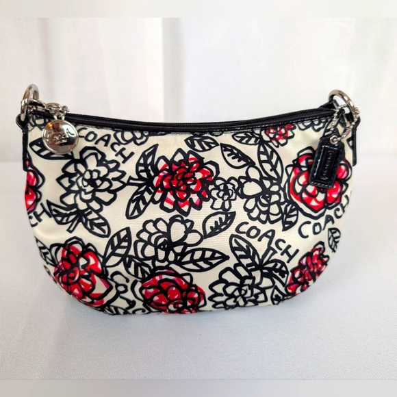 EUC Coach Satin Poppy Graffiti Y2K Flower Tote Wristlet Mini Purse 2 Tags - Picture 1 of 12